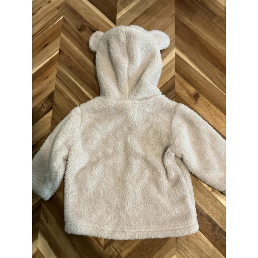 Hanna Andersson Girls 6-12Months White Marshmallow Fleece Hooded Bear Jacket EUC